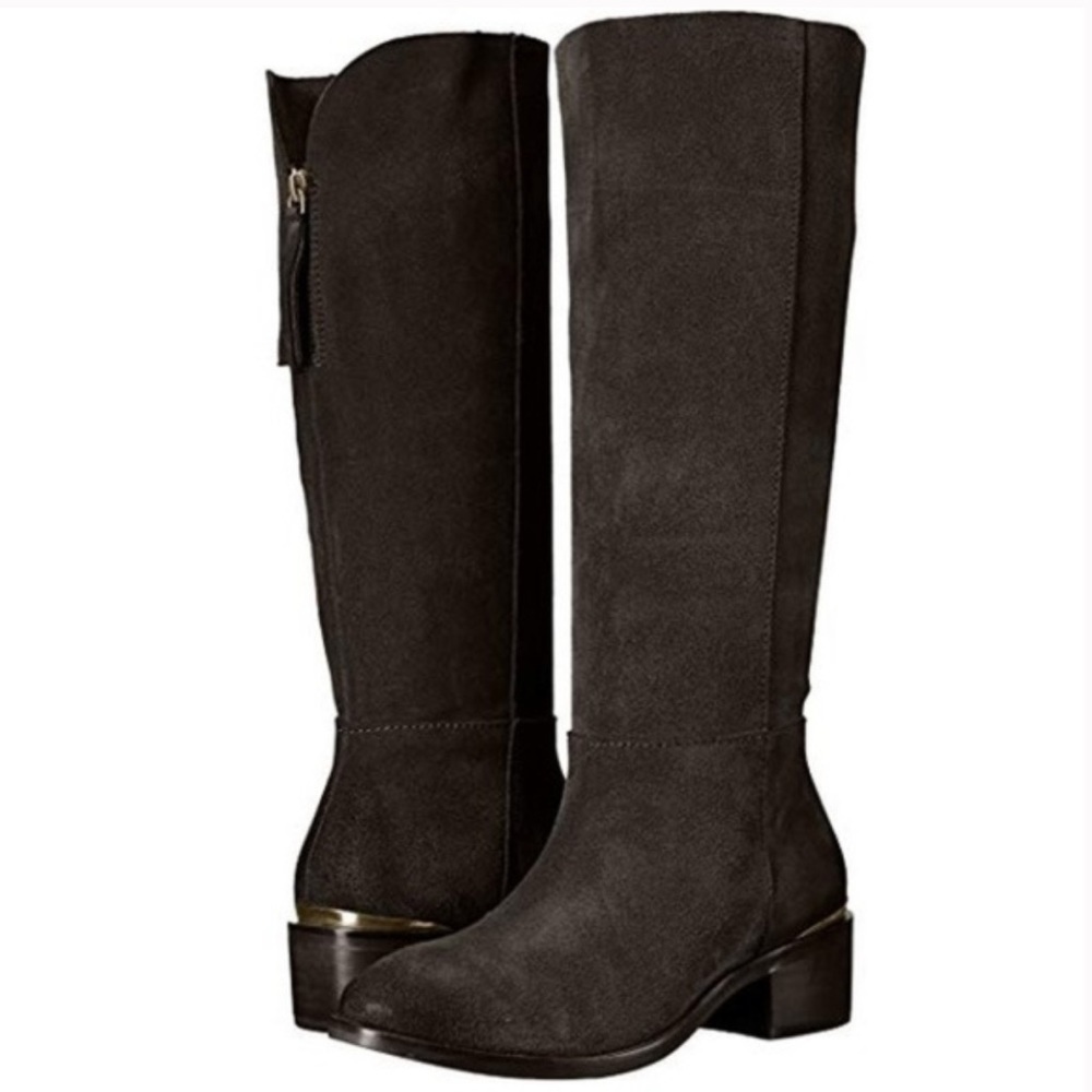 NEW Naughty Monkey Stride Riding Knee High Boots in Black Suede